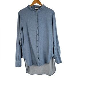 CP Shades Blue Button-Up Men's Shirt Linen and Cotton Blend Size Medium